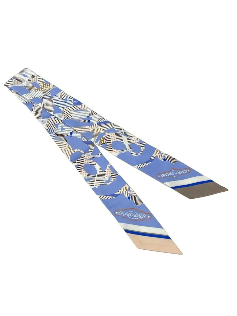 Hermes Scarf Twilight Light Blue Dark Brown Multi Ribbon